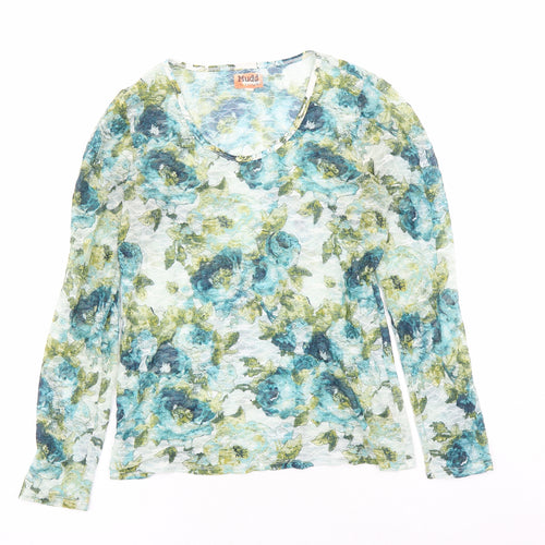Mudd Womens Blue Geometric Polyester Basic Blouse Size XL Round Neck