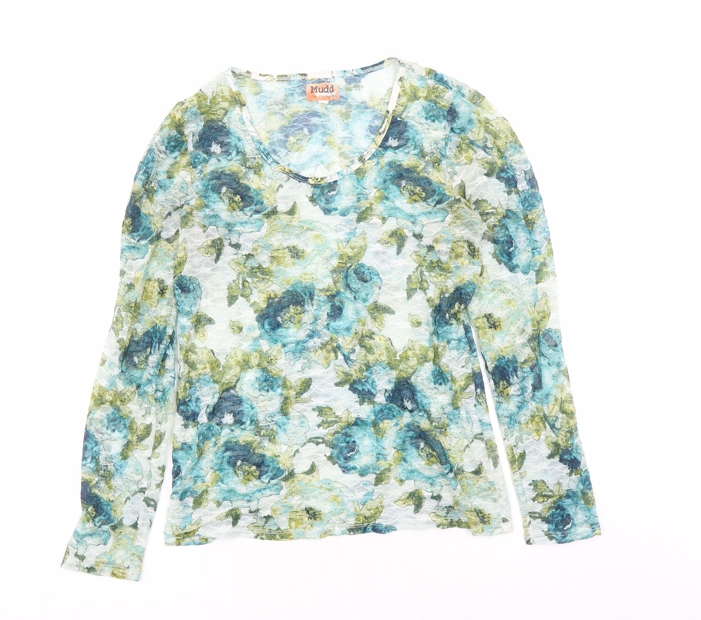 Mudd Womens Blue Geometric Polyester Basic Blouse Size XL Round Neck