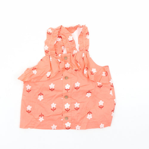 Marks and Spencer Girls Pink Floral 100% Cotton Basic Tank Size 6-7 Years Square Neck Pullover