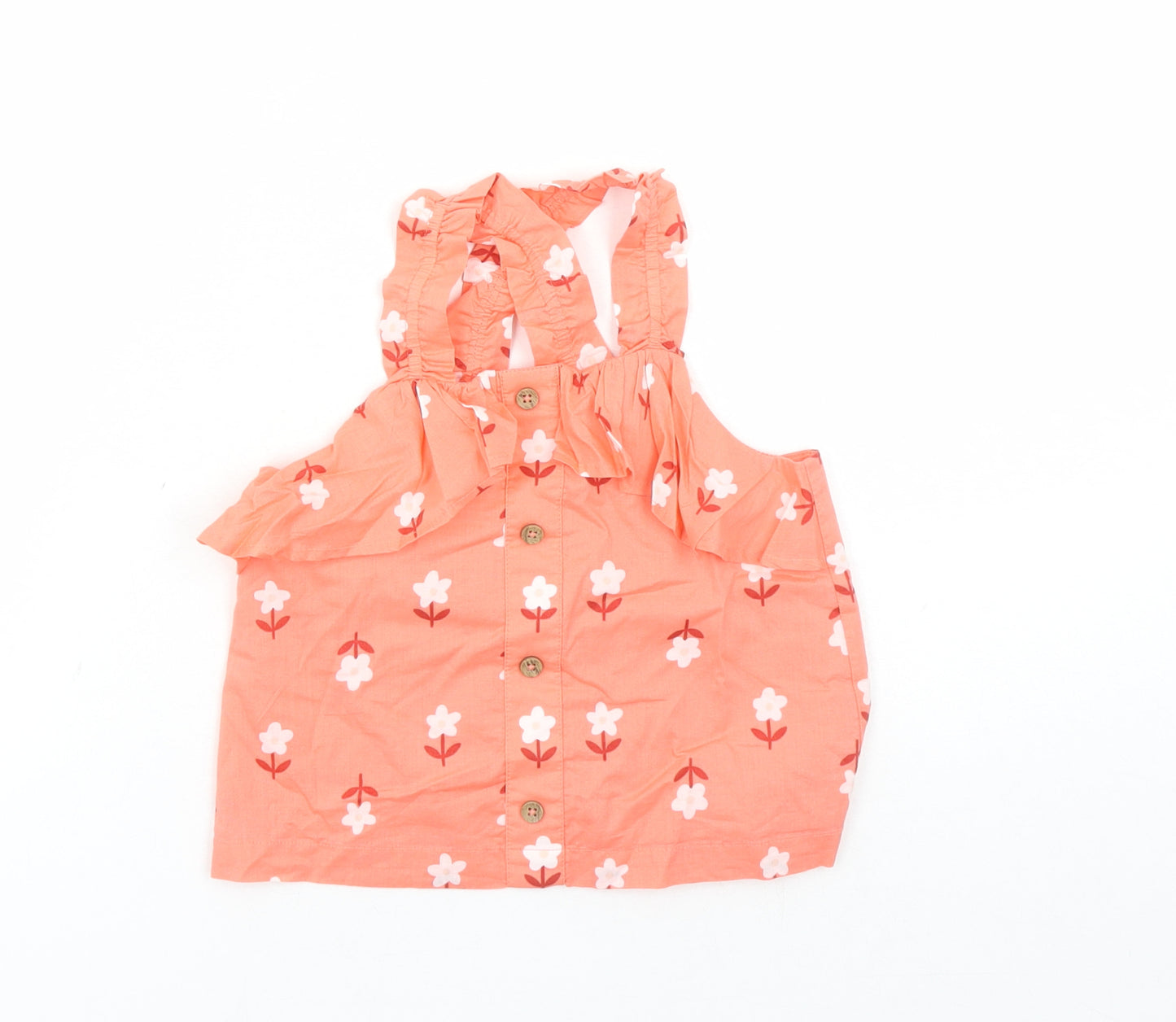 Marks and Spencer Girls Pink Floral 100% Cotton Basic Tank Size 6-7 Years Square Neck Pullover
