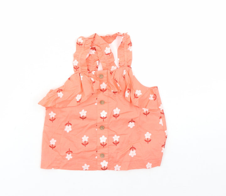 Marks and Spencer Girls Pink Floral 100% Cotton Basic Tank Size 6-7 Years Square Neck Pullover
