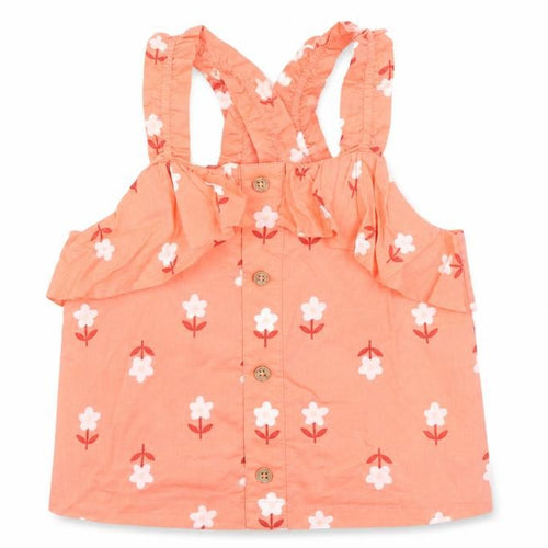 Marks and Spencer Girls Pink Floral 100% Cotton Basic Tank Size 6-7 Years Square Neck Pullover