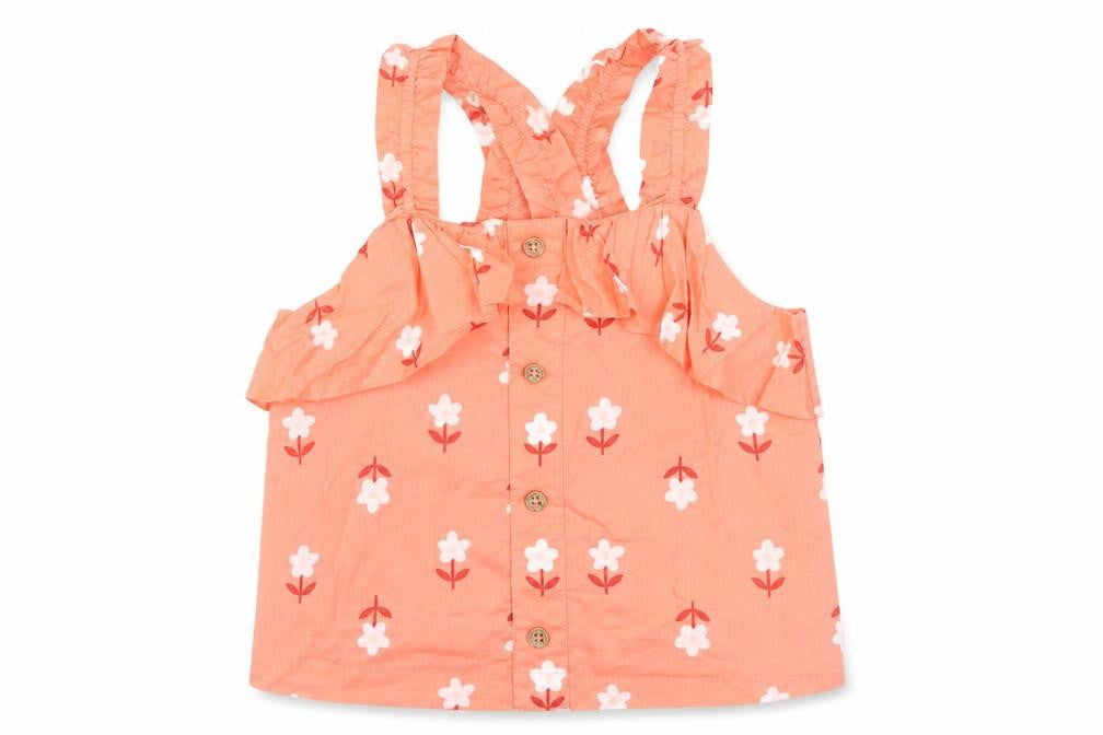 Marks and Spencer Girls Pink Floral 100% Cotton Basic Tank Size 6-7 Years Square Neck Pullover