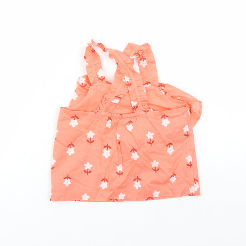Marks and Spencer Girls Pink Floral 100% Cotton Basic Tank Size 6-7 Years Square Neck Pullover