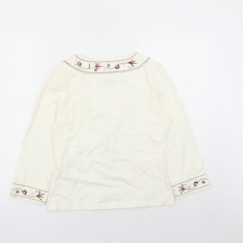 NEXT Womens Ivory Cotton Basic Blouse Size 12 V-Neck - Beaded Detail