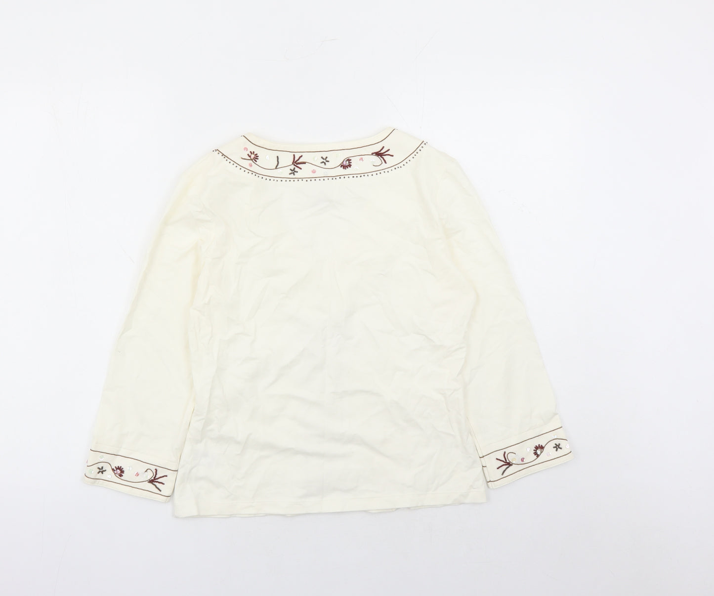 NEXT Womens Ivory Cotton Basic Blouse Size 12 V-Neck - Beaded Detail
