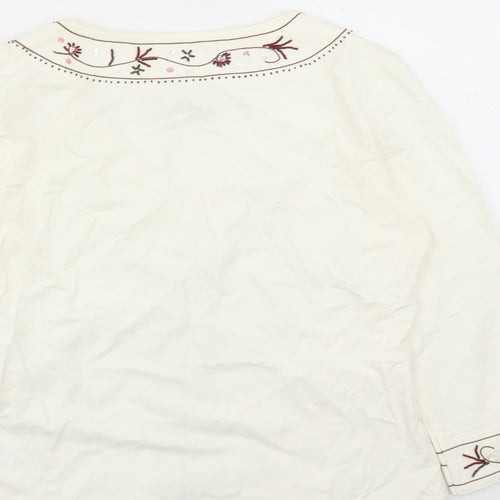 NEXT Womens Ivory Cotton Basic Blouse Size 12 V-Neck - Beaded Detail