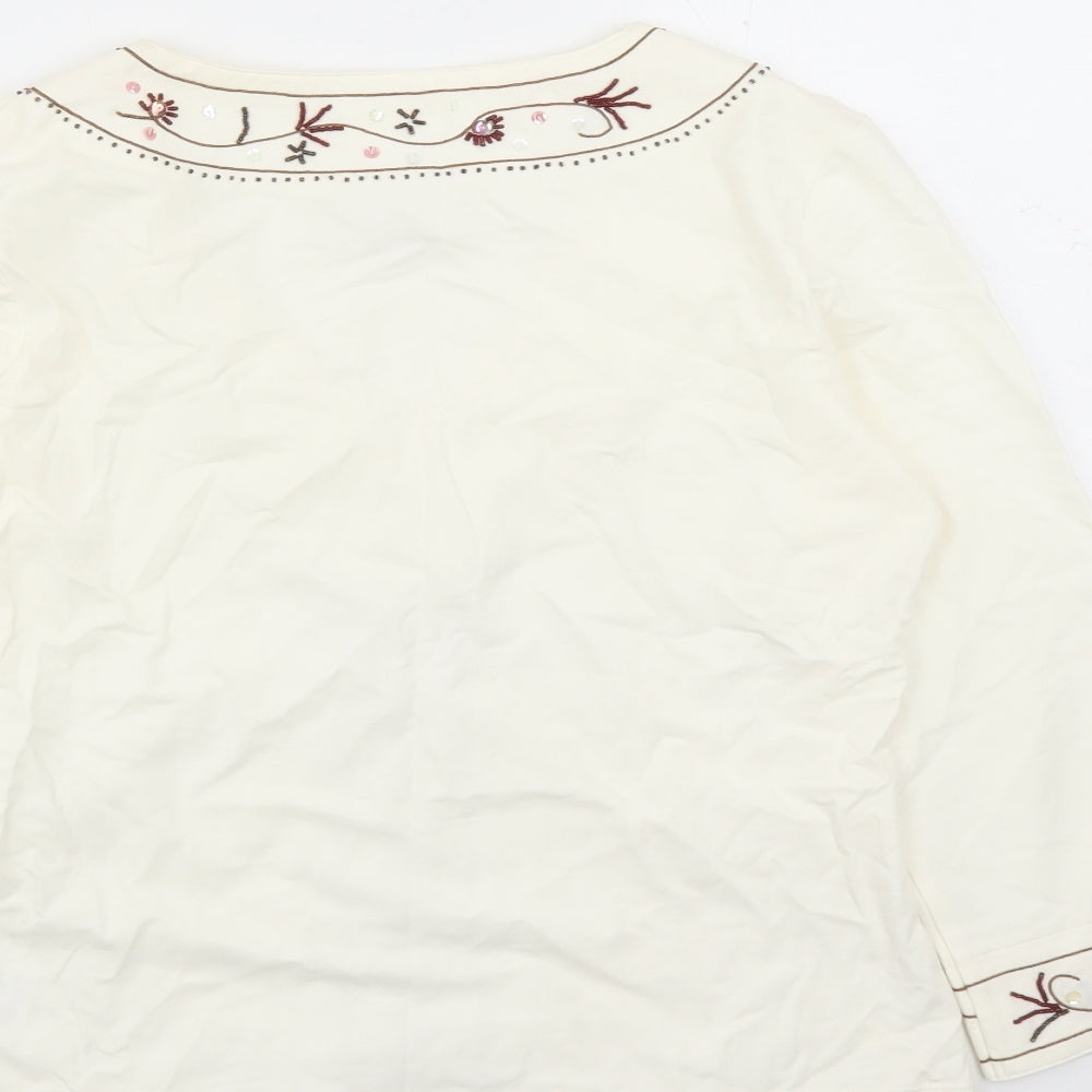 NEXT Womens Ivory Cotton Basic Blouse Size 12 V-Neck - Beaded Detail