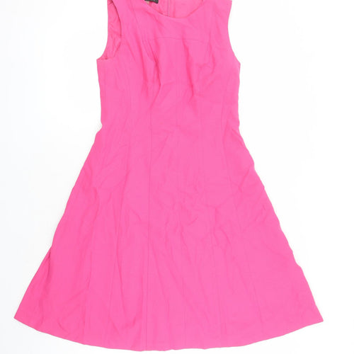Kasper Womens Pink Polyester Fit & Flare Size 6 Round Neck Zip