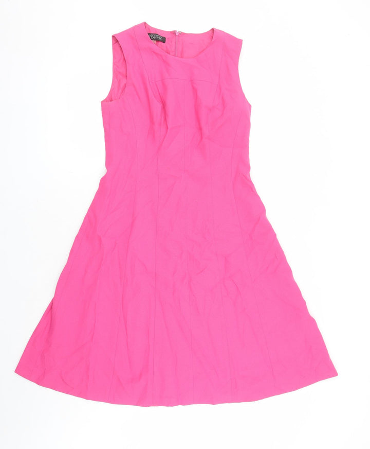 Kasper Womens Pink Polyester Fit & Flare Size 6 Round Neck Zip