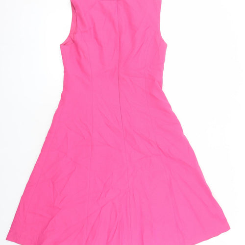 Kasper Womens Pink Polyester Fit & Flare Size 6 Round Neck Zip