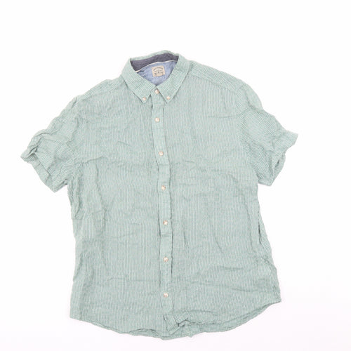NEXT Mens Green Geometric Linen Button-Up Size L Collared Button
