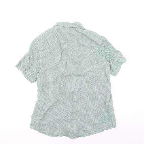 NEXT Mens Green Geometric Linen Button-Up Size L Collared Button