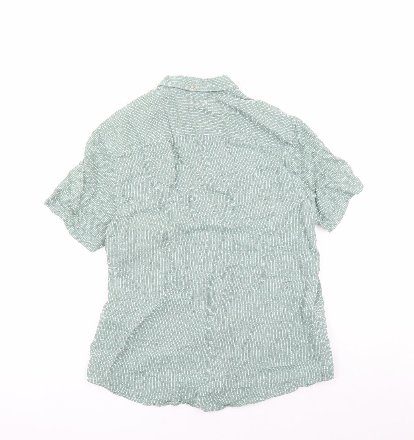 NEXT Mens Green Geometric Linen Button-Up Size L Collared Button