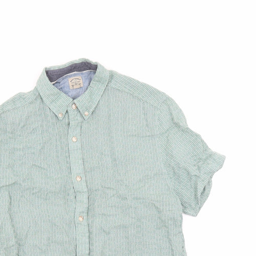 NEXT Mens Green Geometric Linen Button-Up Size L Collared Button