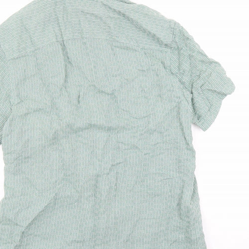 NEXT Mens Green Geometric Linen Button-Up Size L Collared Button