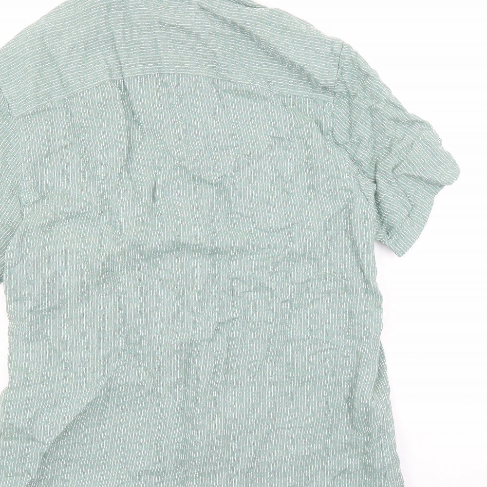 NEXT Mens Green Geometric Linen Button-Up Size L Collared Button