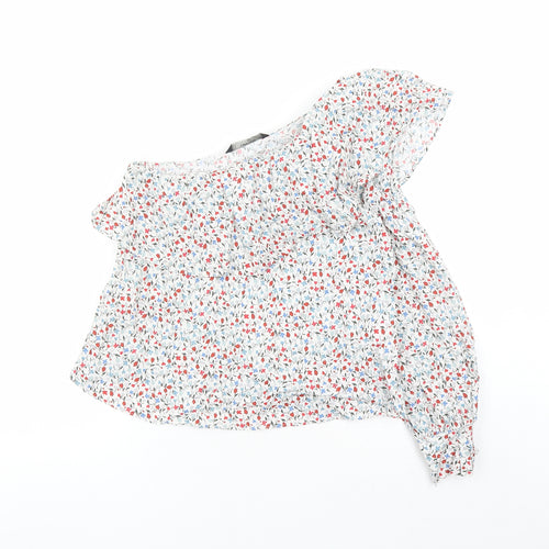 Zara Womens Multicoloured Floral 100% Cotton Basic Blouse Size S One Shoulder