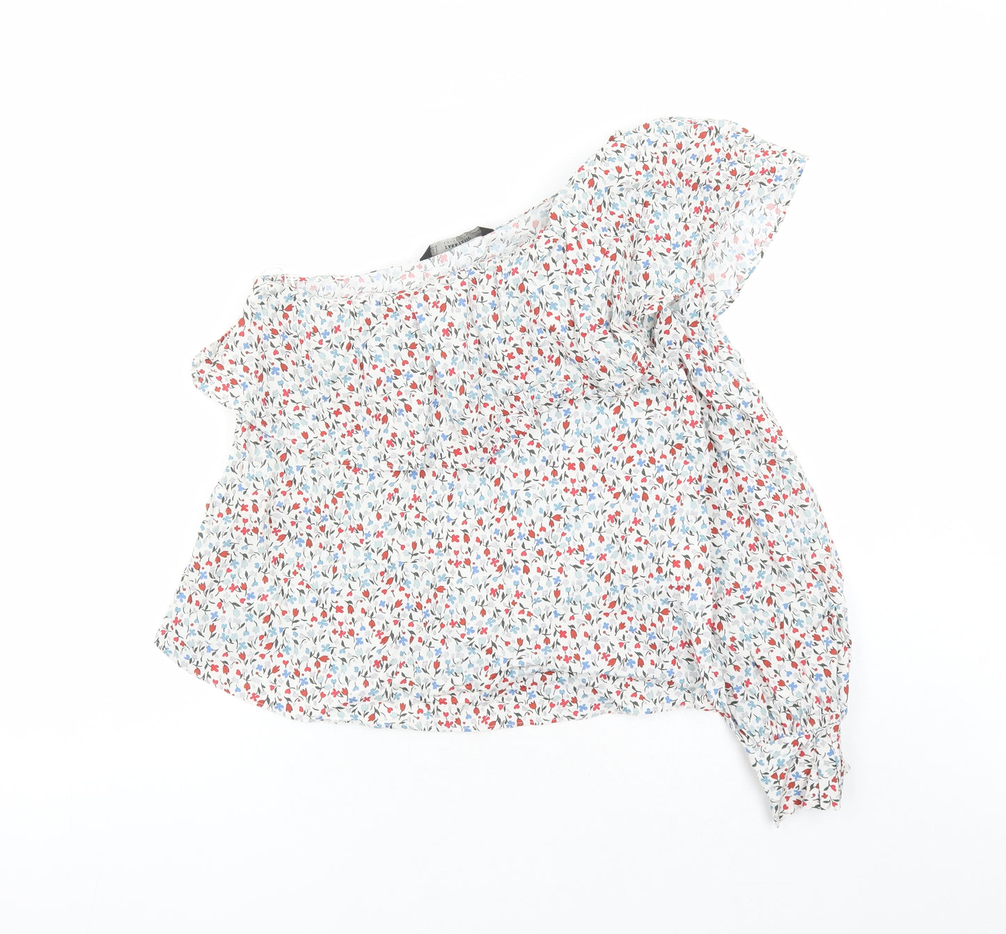 Zara Womens Multicoloured Floral 100% Cotton Basic Blouse Size S One Shoulder
