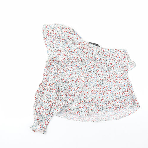 Zara Womens Multicoloured Floral 100% Cotton Basic Blouse Size S One Shoulder
