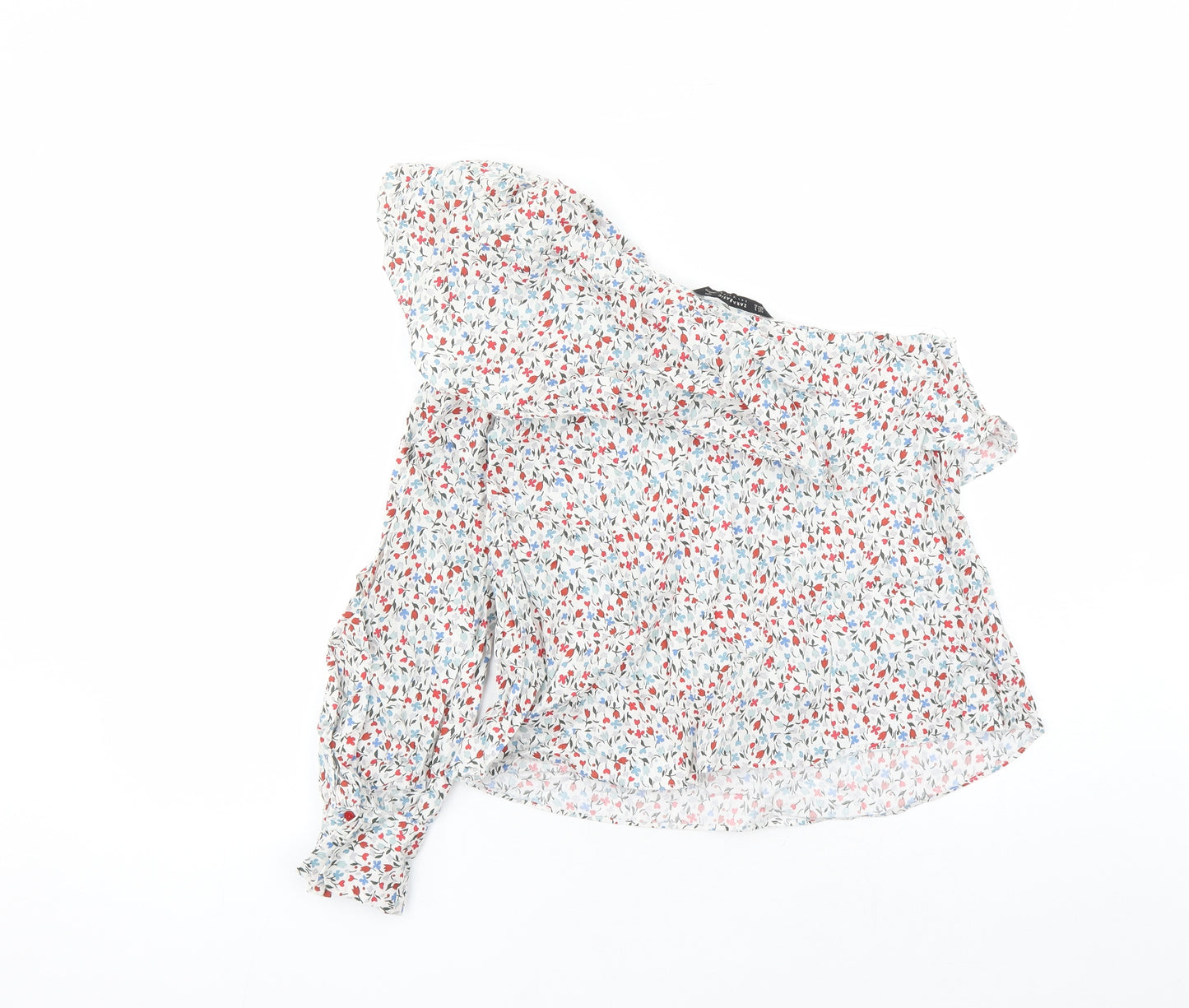 Zara Womens Multicoloured Floral 100% Cotton Basic Blouse Size S One Shoulder