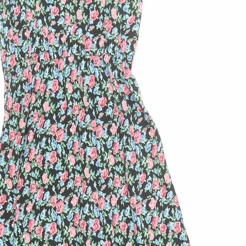 By Henry Holland Womens Black Floral Polyester A-Line Size 6 Round Neck Pullover - Crotchet Detail