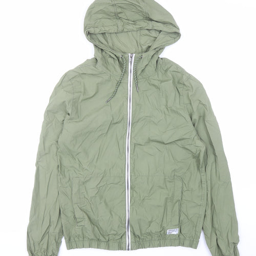 Bershka Mens Green Jacket Size M Zip - Hooded Pockets