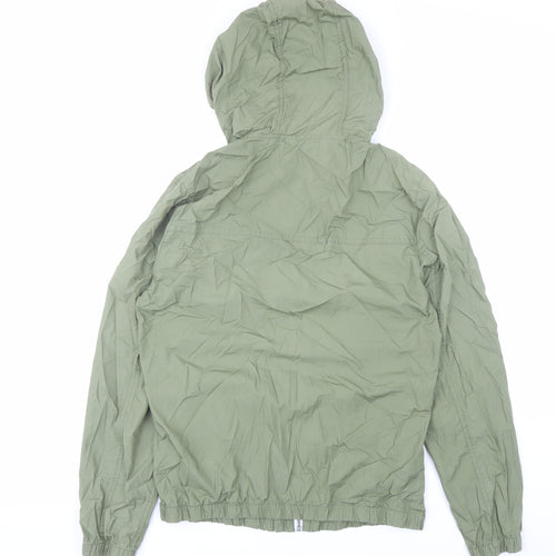 Bershka Mens Green Jacket Size M Zip - Hooded Pockets