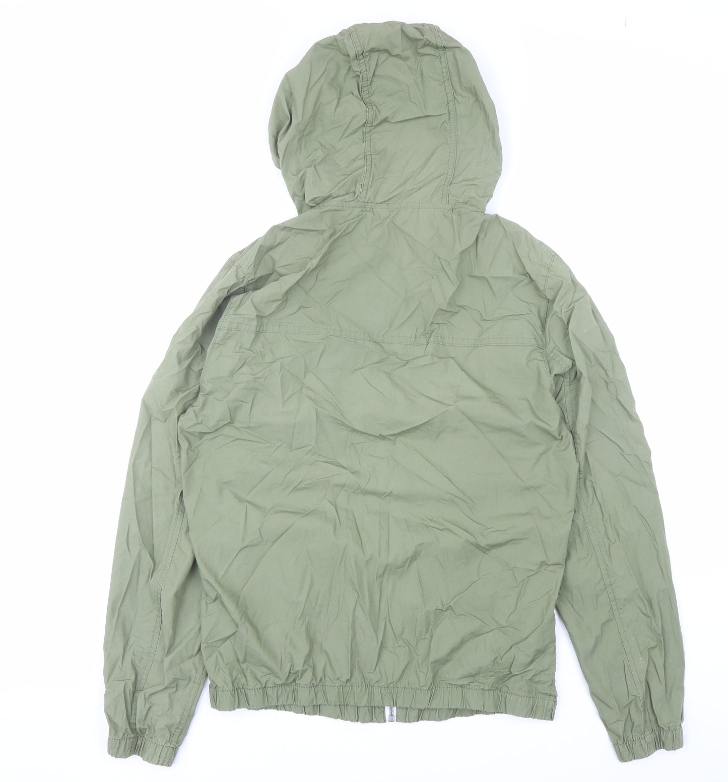 Bershka Mens Green Jacket Size M Zip - Hooded Pockets