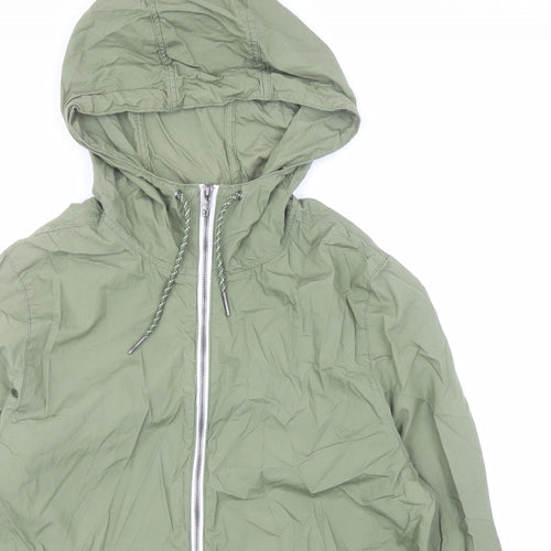 Bershka Mens Green Jacket Size M Zip - Hooded Pockets