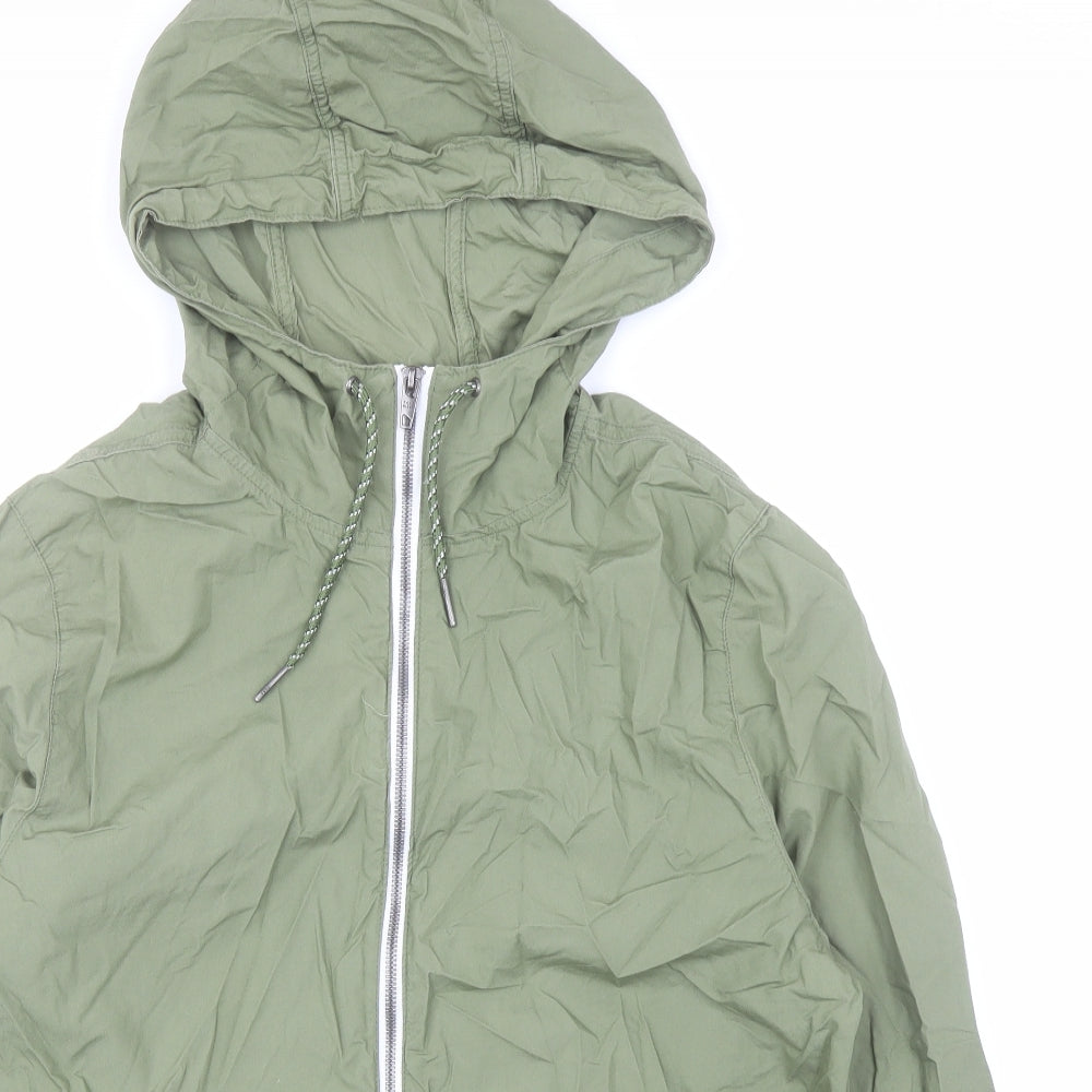 Bershka Mens Green Jacket Size M Zip - Hooded Pockets