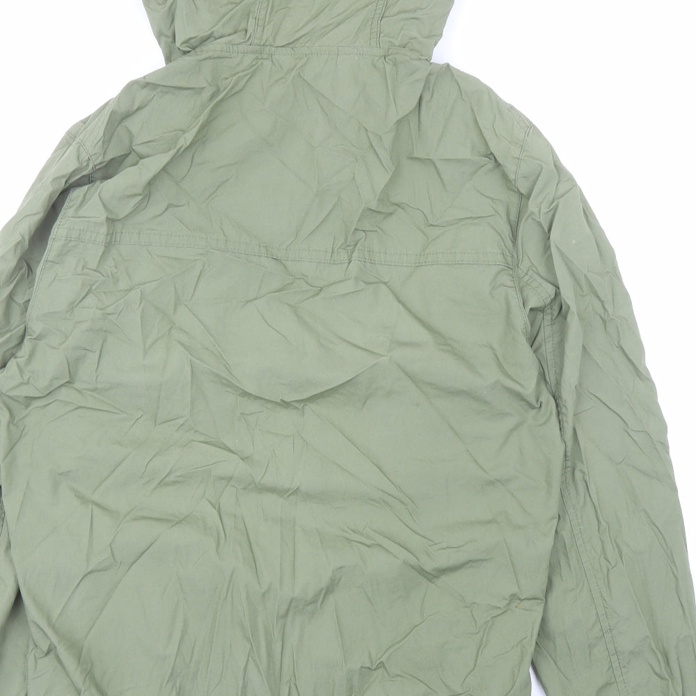 Bershka Mens Green Jacket Size M Zip - Hooded Pockets