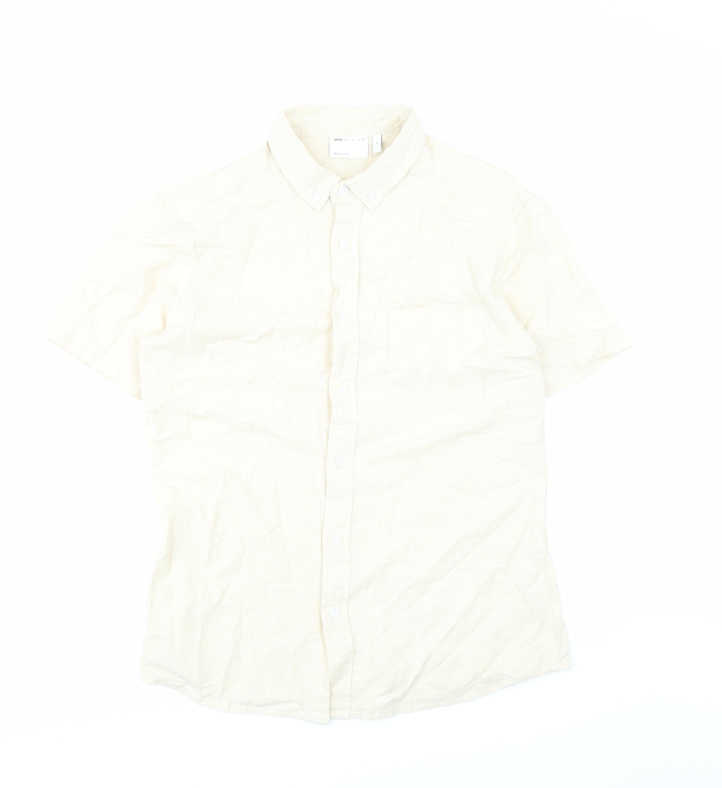 ASOS Mens Beige Cotton Button-Up Size M Collared Button