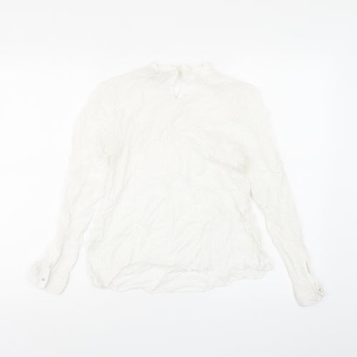 Zara Womens White Viscose Basic Blouse Size M Round Neck - Beaded Detail