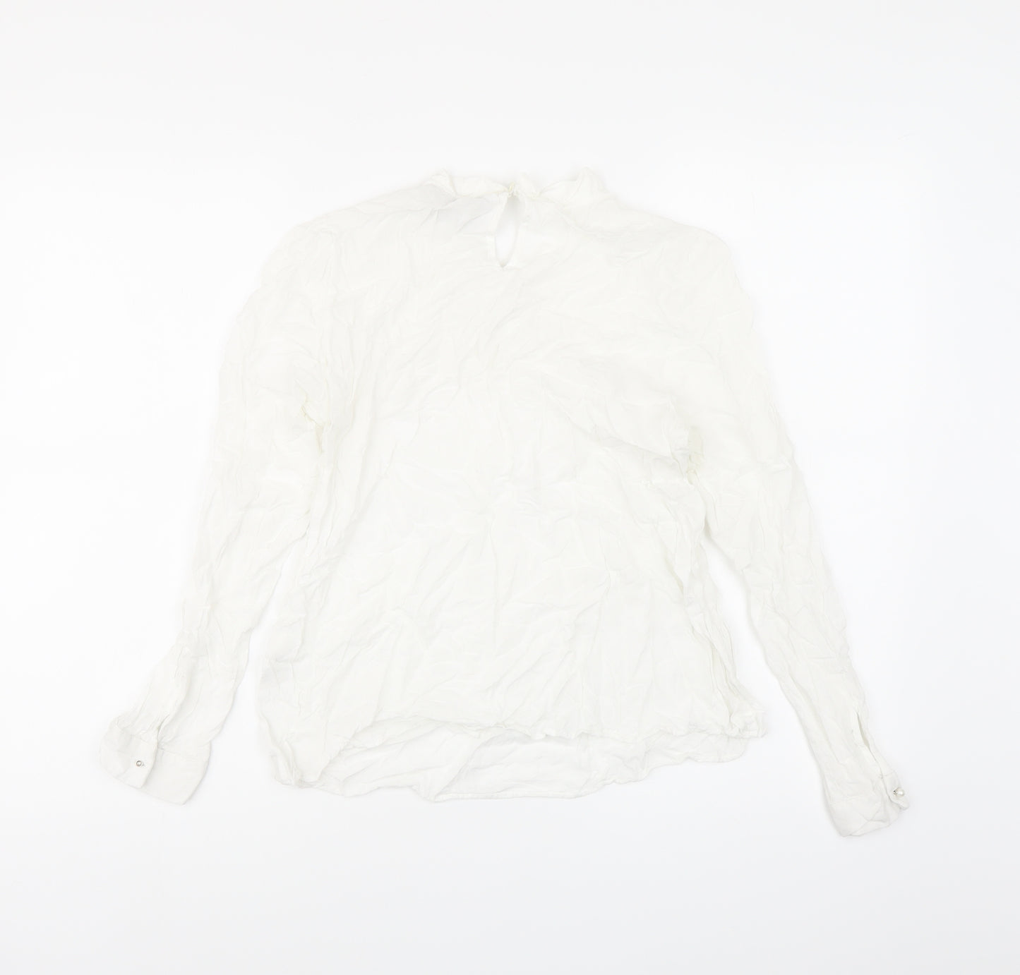 Zara Womens White Viscose Basic Blouse Size M Round Neck - Beaded Detail