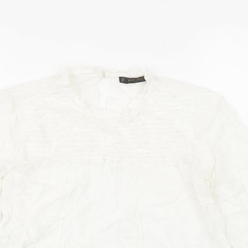 Zara Womens White Viscose Basic Blouse Size M Round Neck - Beaded Detail
