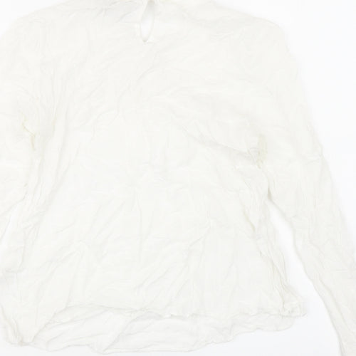Zara Womens White Viscose Basic Blouse Size M Round Neck - Beaded Detail