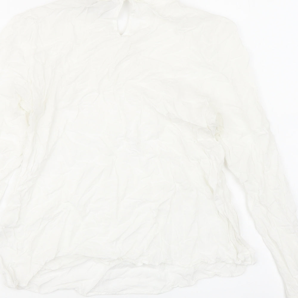 Zara Womens White Viscose Basic Blouse Size M Round Neck - Beaded Detail