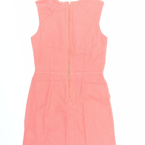 Oasis Womens Orange Cotton Pencil Dress Size 10 Round Neck Zip