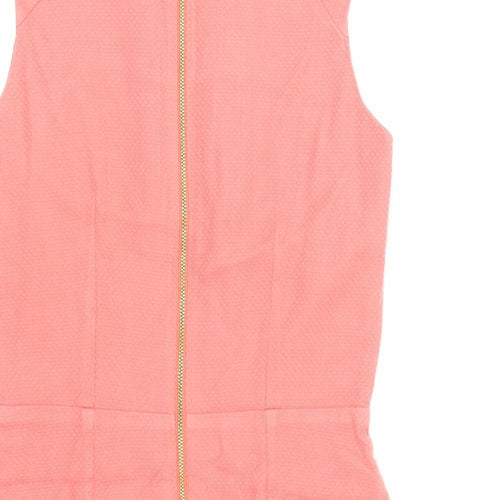 Oasis Womens Orange Cotton Pencil Dress Size 10 Round Neck Zip