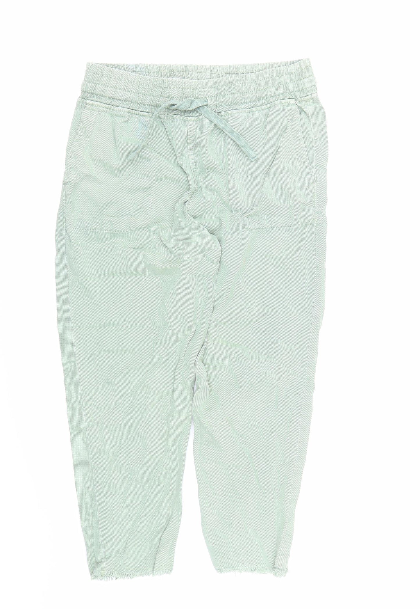 Zara Womens Green Lyocell Carrot Trousers Size M L22 in Regular Drawstring - Elasticated Waist