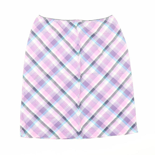 Divided by H&M Womens Purple Plaid Cotton A-Line Skirt Size M - Elasticated Waist