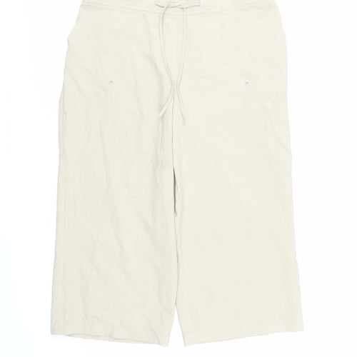 Etam Womens Beige Polyester Cropped Trousers Size 10 L20 in Regular Drawstring - Elasticated Waist