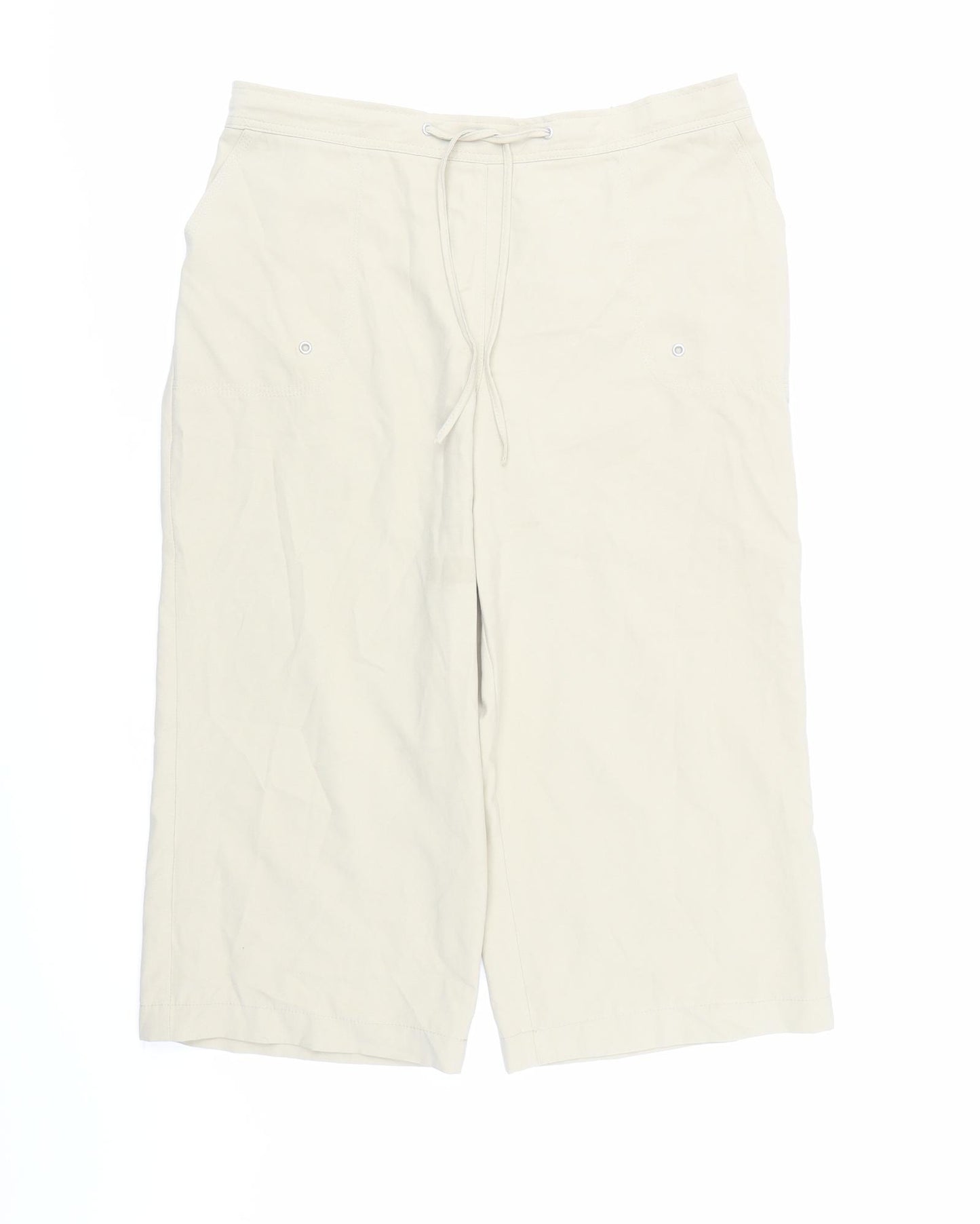 Etam Womens Beige Polyester Cropped Trousers Size 10 L20 in Regular Drawstring - Elasticated Waist