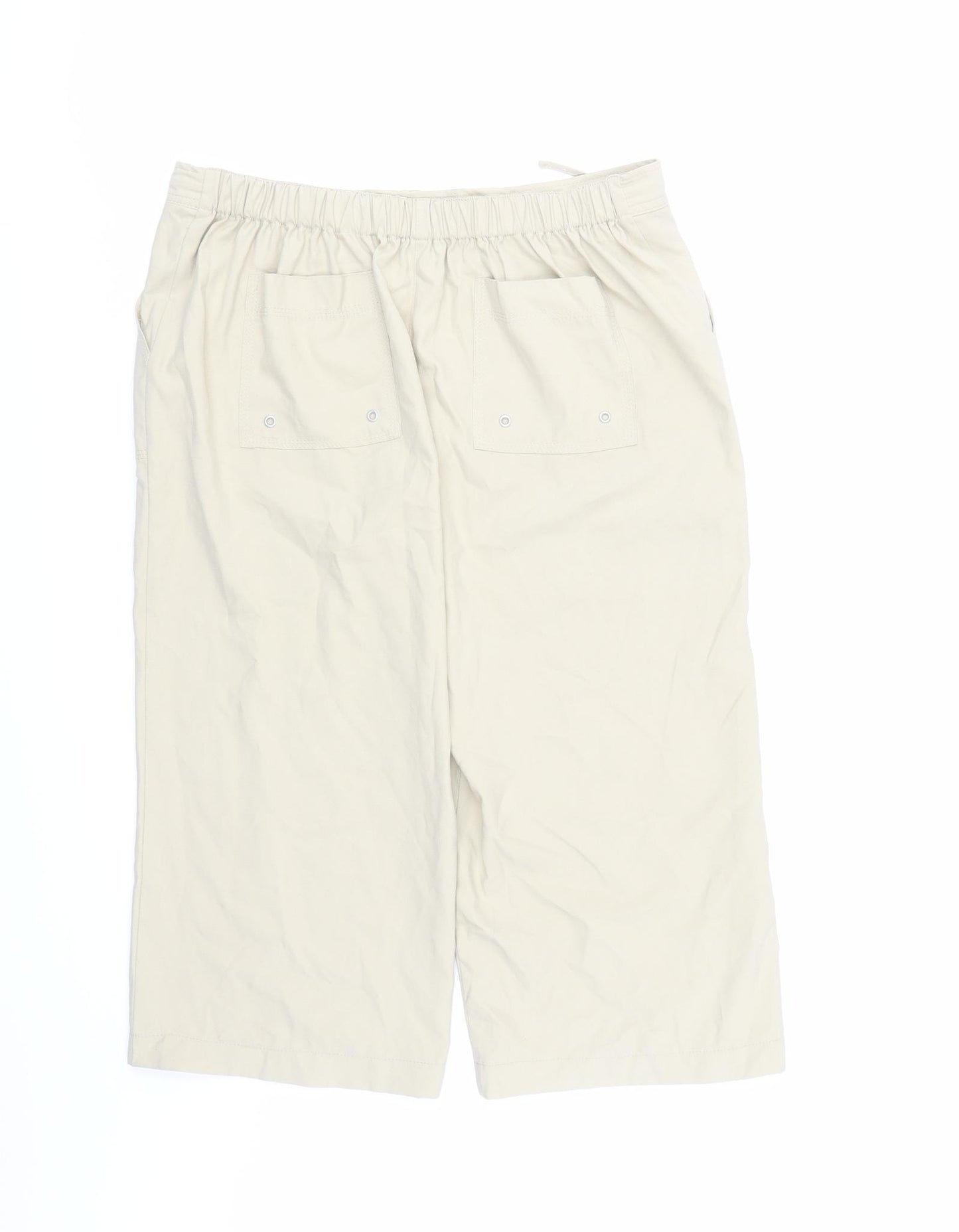Etam Womens Beige Polyester Cropped Trousers Size 10 L20 in Regular Drawstring - Elasticated Waist