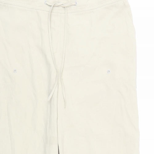 Etam Womens Beige Polyester Cropped Trousers Size 10 L20 in Regular Drawstring - Elasticated Waist