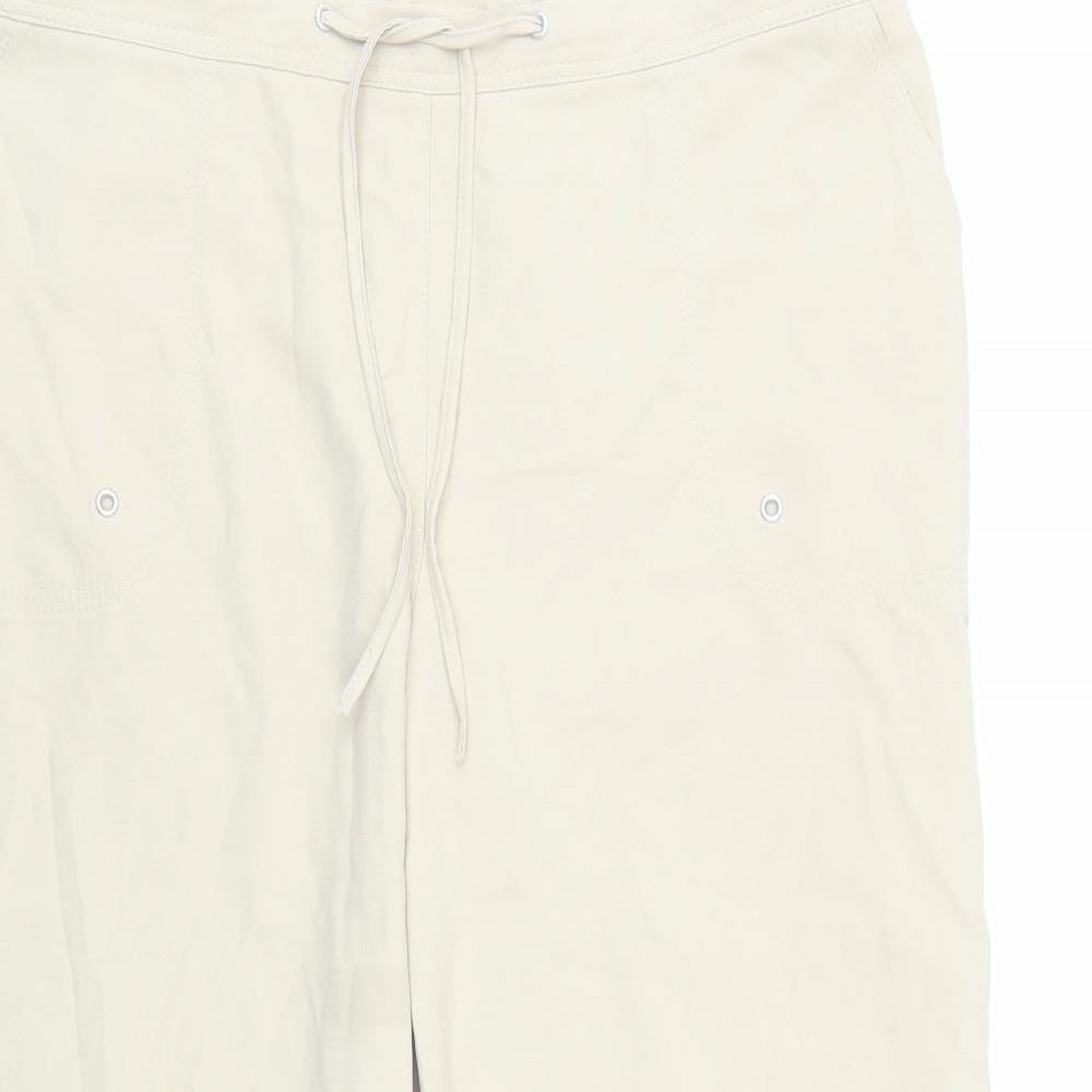 Etam Womens Beige Polyester Cropped Trousers Size 10 L20 in Regular Drawstring - Elasticated Waist