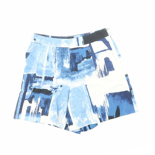 David Lawrence Womens Blue Geometric Cotton Basic Shorts Size 6 L6 in Regular Zip - Pockets
