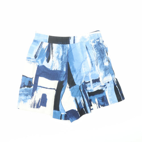 David Lawrence Womens Blue Geometric Cotton Basic Shorts Size 6 L6 in Regular Zip - Pockets