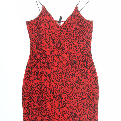 Divided by H&M Womens Red Animal Print Polyester Mini Size S V-Neck Pullover - Leopard Pattern